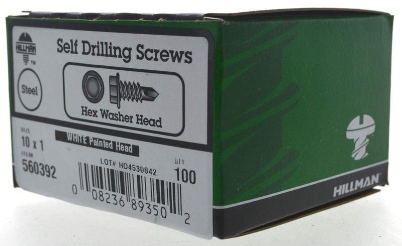 Hillman 560392 Hex Washer Head Self-Drilling Screw (#10 x 1" White Head)
